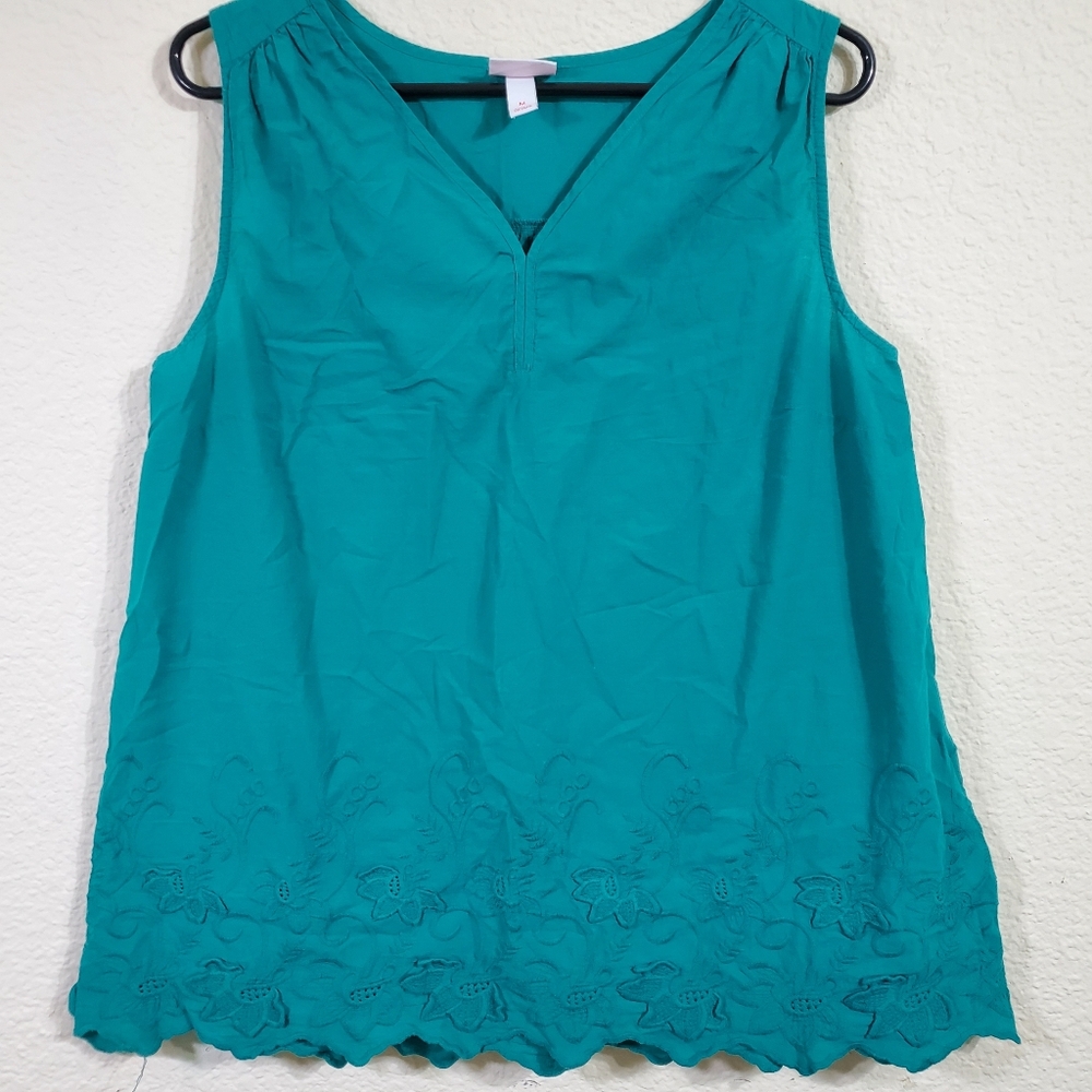 Isabel Maternity Sleeveless Teal Lace Embroided Womens Top Medium Good pre own